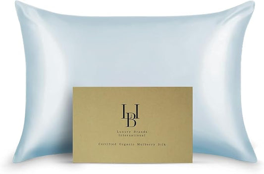 Silk Pillow Cases Certified Organic 100% Pure Mulberry Silk Pillowcase Grade 6A 25 Momme Pillowcase (Blue, Standard, Pack of 1)