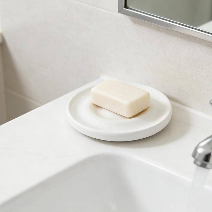 Kichvoe Diatomite Soap Dish Holder Fast Drying Stone Bath Soap Tray Quick Dry Saver with Nonslip Base Absorbent Diatomaceous Earth Tray for Bathroom and Kitchen Sponge Organizer