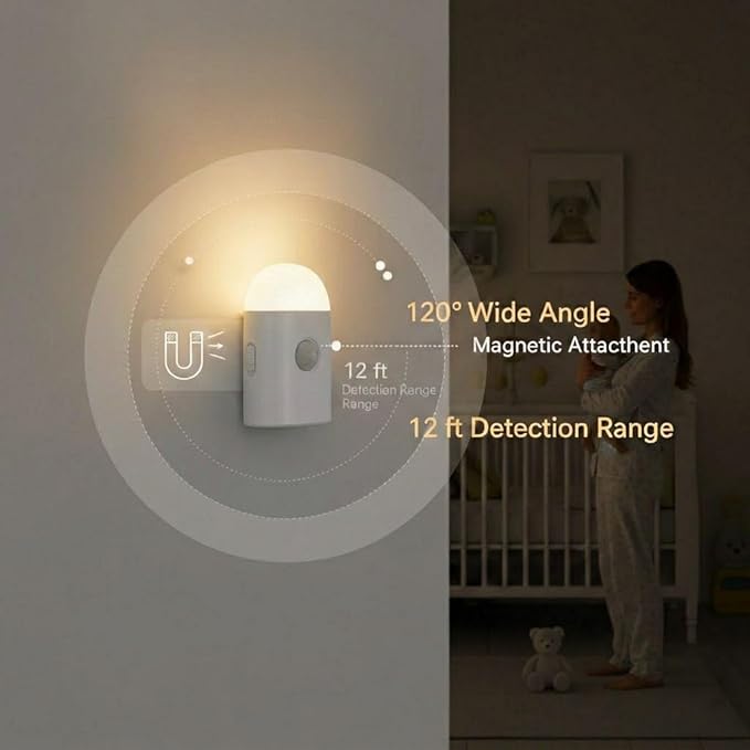 Motion Sensor LED Night Light,Warm White 3 Levels Dimmable Rechargeable Battery,Stick-On & Hook Mount Wireless Closet Light for Cabinet,Wardrobe,Stairs,Hallway,Bathroom,Bedroom,Camping(1 Pack)
