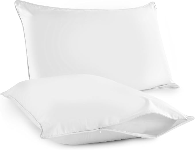 Organic Cotton Pillow Protector King Size - 100% Cotton GOTS Certified Pillow Case Protector with Zipper - Hypoallergenic Machine Washable Edge Piping & Breathable Cover - 2 Pack (White, King)