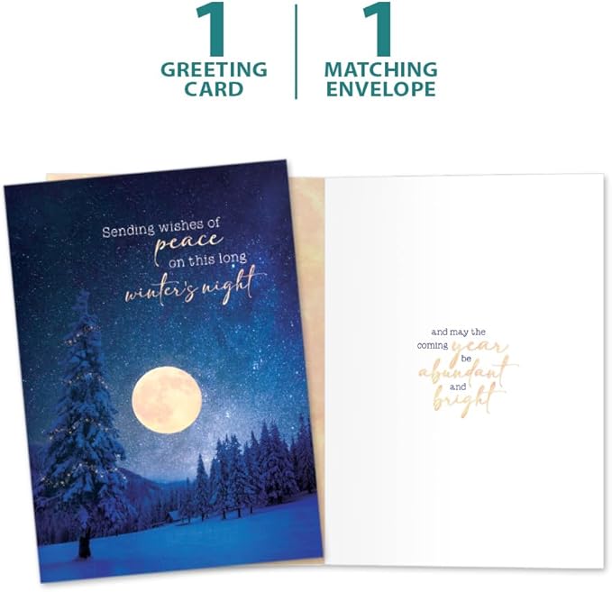 Tree-Free Greetings - Winter Solstice Greeting Cards - Artful Designs - 1 Card + Matching Envelopes - Made in USA - 100% Recycled Paper - 5"x7" - Peace In Winters Night (GO64246)