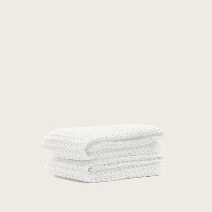 Italic Sedona Waffle Hand Towels – 410 GSM 100% Cotton, Set of 2, Lightweight, Quick-Drying & Textured Towels, White