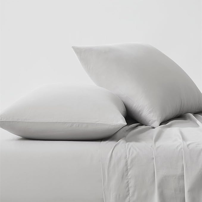 Linen Closet Luxury Cotton 144 Thread Count Organic Cotton Standard Pillowcases, Set of 2, Light Grey