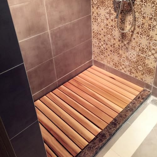 Non-Slip Wood Bath Mat,Bamboo Shower Mat Non Slip Waterproof Wooden Bath Mat for Bathroom Multipurpose Duck Board Customizable Size (70x110cm/28x43in)
