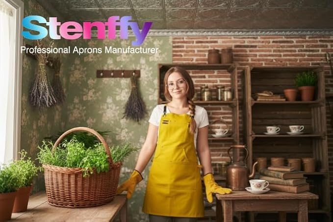 5 Pack Kitchen Apron, Work Apron, Canvas, Multiple Pockets, Gardening, Painting, BBQ, Artist, Carpenter, Sizes M to XXL, Yellow