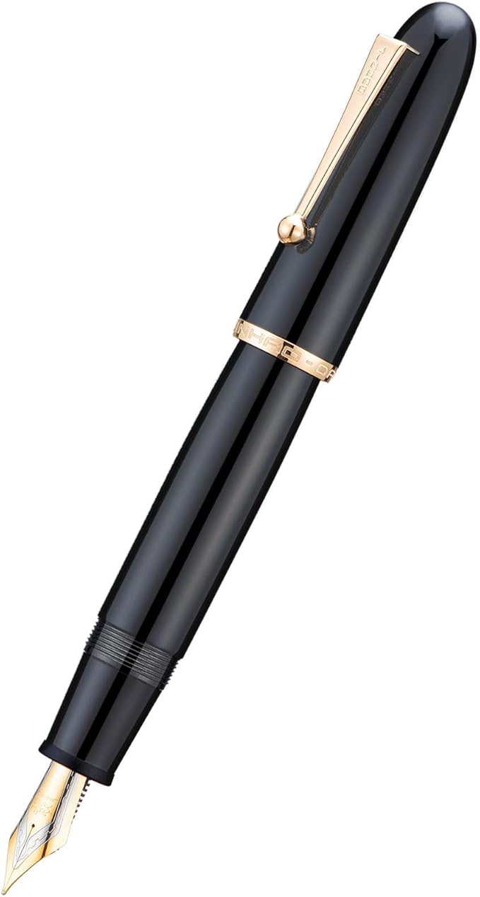 Jinhao 9019 DaDao Series Fountain Pen, Size 8 Fine Nib with Large Ink Converter, Piano Black Acrylic Design Smooth Writing Pen (Gold Trim)