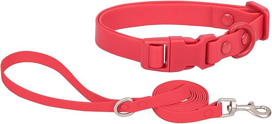 Ovale Waterproof Dog Collar Leash Combo Set, Durable and Easy to Clean, for Medium Dogs.(M, Red)