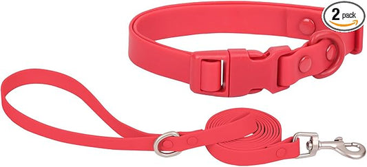 Ovale Waterproof Dog Collar Leash Combo Set, Durable and Easy to Clean, for Small Dogs.(S, Red)