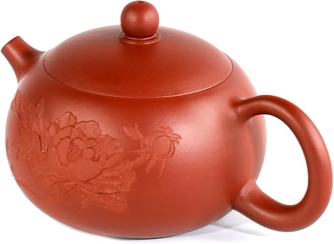 Zisha Teapot Set Chinese Yixing Clay Tea Pot 11 Oz with 2 Cups,Personal Tea Maker Set,Masterpieces -Peony