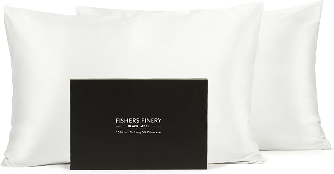 Fishers Finery 30mm 100% Pure Mulberry Silk Pillowcase Set, Quality Tested (White, King, 2 Pack)