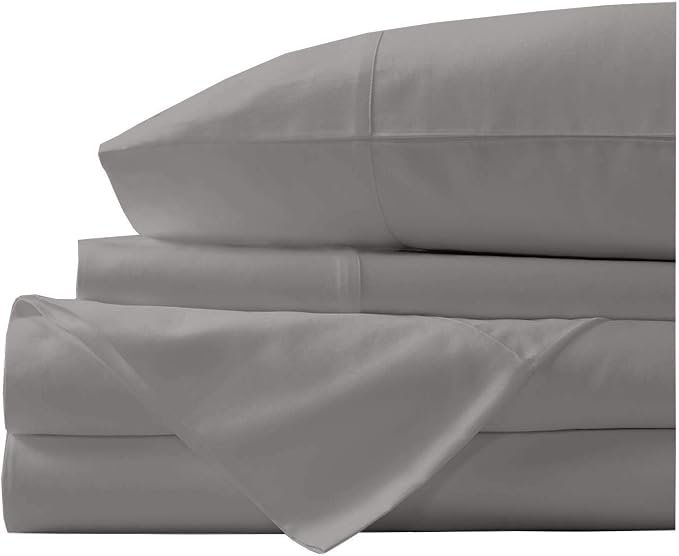 Organic Cotton Bed Sheets Set - 400TC Cal-King Size Ultra Silver - 4 Piece Bedding - 100% GOTS Certified, Soft Silky Shiny, Luxury Finish Bedsheets - Fits 18" Deep Pocket Mattress