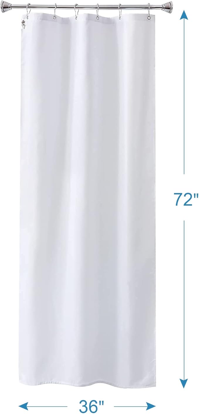 Amazer Small Stall Shower Curtain Liner Washable, 36 x 72 Inches, Fabric Shower Liner with 2 Bottom Stones, Narrow Waterproof RV Shower Curtain Liner, 6 Grommet Holes, Hotel Quality, White
