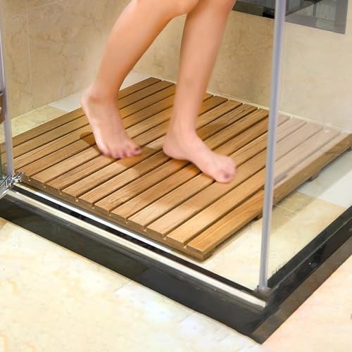 Teak Shower Mat Foldable Luxury Wooden Non-Slip Wood Bath Mat for Bathroom Bathtub Indoor Outdoor,Wooden Shower Mat Non Slip Bathroom Floor Mat for Bathtub Spa Pool Commercial Grade Waterpro