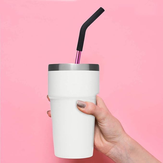 Senneny Set of 5 Stainless Steel Straws with Silicone Flex Tips Elbows Cover, 2 Cleaning Brushes and 1 Portable Bag Included (Colorful)- 8mm diameter