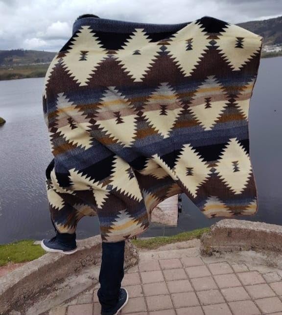 Alpaca Wool Blanket, King Size 100 x 83, Reversible 2 in 1, Thick and Ultra Soft, Hypoallergenic, Non-Itchy, Handmade in Ecuador. Premium Alpaca Wool Thtow Blanket for Cozy Comfort.(Blue and Brown)