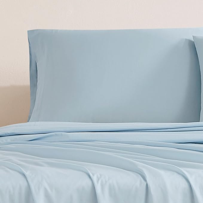 Linen Closet Luxury Cotton 144 Thread Count Organic Cotton King Pillowcases, Set of 2, Light Blue