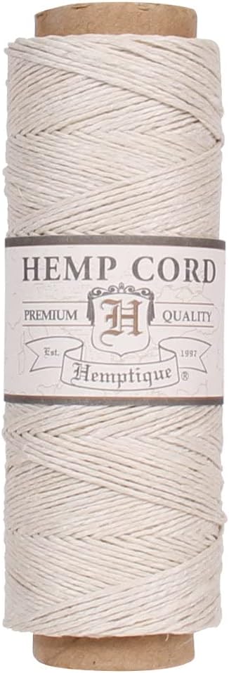 Hemptique 100% Natural Hemp Cord Single Spool - 205ft ~ 62.5m Hemp String Spool - Crafters Number 1 Choice - .5mm Cord Thread for Jewelry Making, Macramé, Scrapbooking, & More - Natural