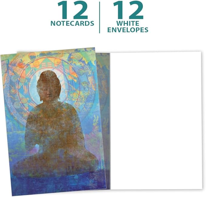 Tree-Free Greetings - All Occasion Cards - Artful Designs - 12 Greeting Cards + White Envelopes - Made in USA - 100% Recycled Paper - 4 x 6 - Blue Buddha (FS56949)
