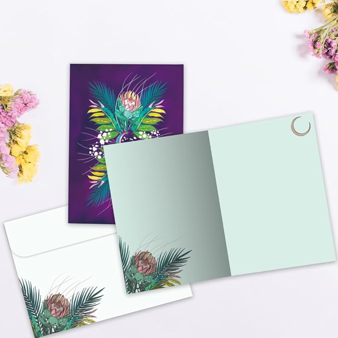 Tree-Free Greetings - All Occasion Cards - Artful Designs - 1 Card + Matching Envelope - Made in USA - 100% Recycled Paper - 5"x7" - Floral Moon (GO65214)