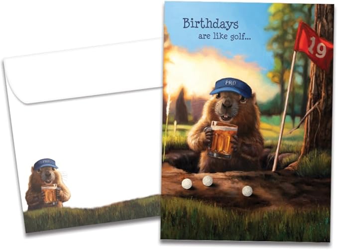 Tree-Free Greetings Like Golf Birthday Card - 1 Recycled 5x7 Card & Matching Envelope, Thick Cardstock, Made in USA - Funny Gopher Art