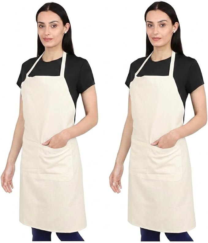 aprons for men women with pockets for cooking kitchen Cotton Apron Unisex Waterdrop Resistant with adjustable aprons 9 Color option 2 pack (OFF WHITE)