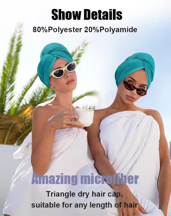 Microfiber Hair Towel Wrap 3 Pack Quick Dry Turban for Wet Hair Soft Lightweight Absorbent (Pink, Blue & Gray