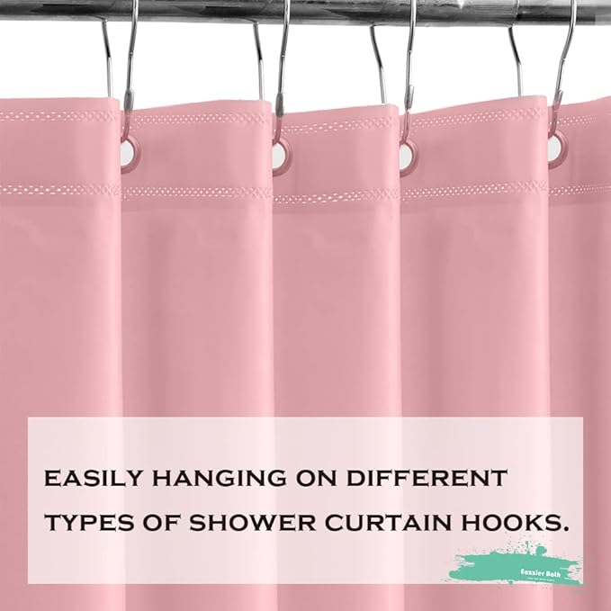 Baby Pink Plastic Shower Curtain Or Liner, 72x72 Inch Lightweight Light Pink Plastic Bathroom Shower Showroom Inner Curtain with Rustproof Metal Grommet Holes and Weighted Magnets