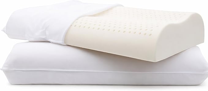 ORGANIC TEXTILES Organic Latex Contour Pillow with Organic Cotton Cover - GOTS & GOLS Certified, Ergonomic Contour Design, Bed Pillow, Spine Support - (Low Loft, Soft) - Pack of 1