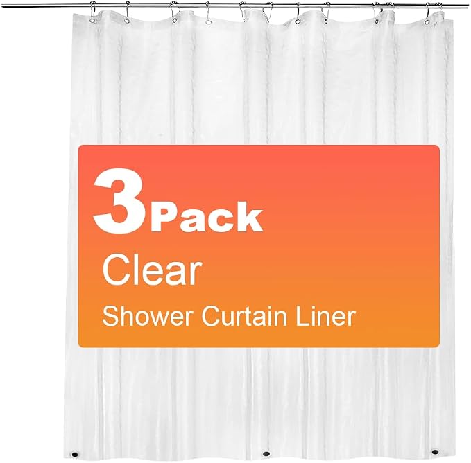 ZEMAHOME 3 Pack PEVA Plastic Shower Curtain Liner Premium Light Weight 72" x 72" Clear Bathroom Shower Showroom Curtain Liner with Rustproof Metal Gromments and Weighted Magnet