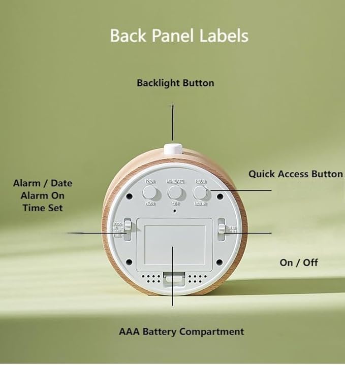 Digital Alarm Clock with LCD Display, Wooden Case, Temperature Display, Date Function (02)