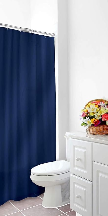 Dependable Industries inc. Essentials Magnetized Shower Curtain 3 Gauge Magnetized Bottom Liner Navy Blue
