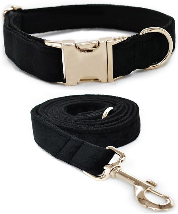 Velvet Dog Collar and Leash Set with Quick Release Metal Buckle | Bright & Stylish Leash and Collar Set, Soft Heavy Duty Pet Collars Adjustable for Samll Medium Large Dogs or Cats