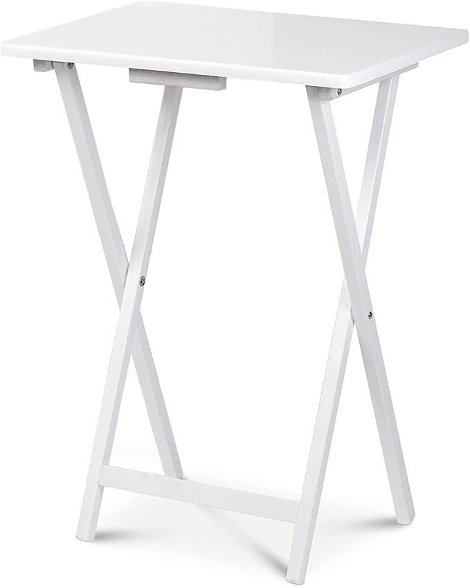 PJ Wood 2 Piece Set, Multifunctional Solid Wood TV Snack Tray Tables for Indoor Use, White