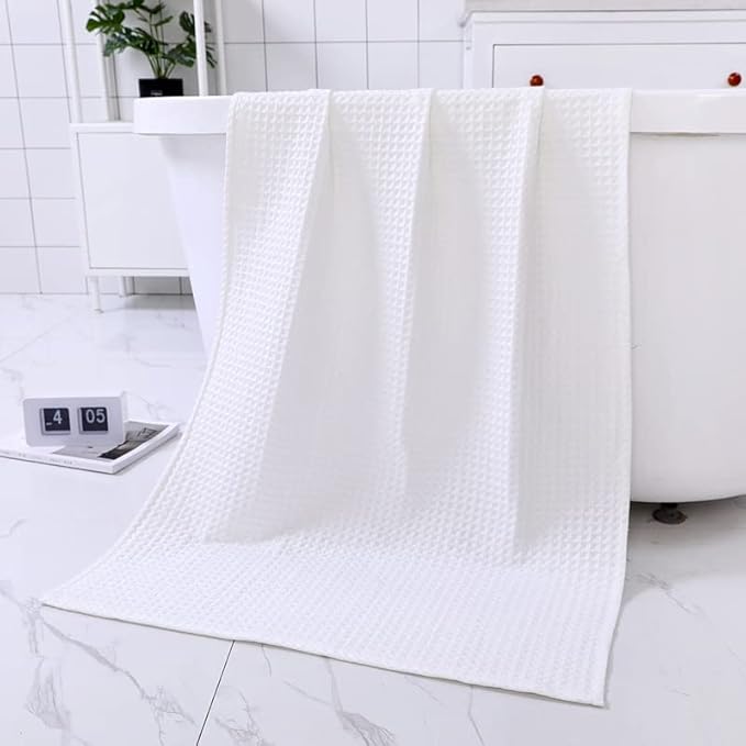 -a 1pcs Pure Cotton Waffle Towel, Multipurpose Use as Bath Fitness, Bathroom, Shower, Sports, Towel，Handle Various situations effortlessly.27.56x55.12inch (White)
