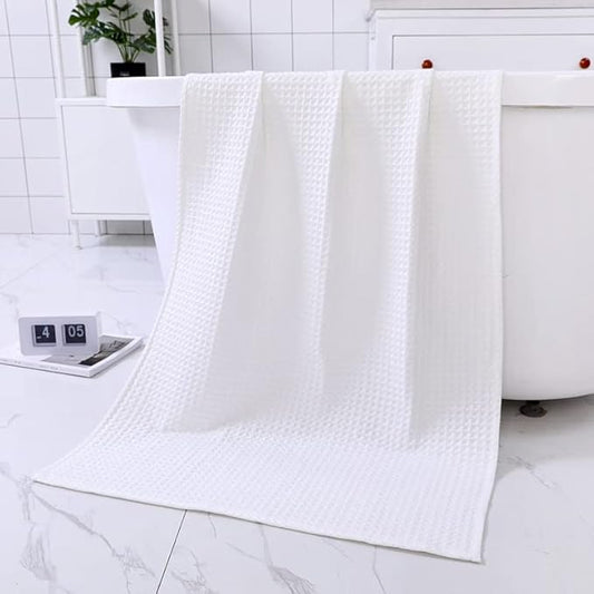 -a 1pcs Pure Cotton Waffle Towel, Multipurpose Use as Bath Fitness, Bathroom, Shower, Sports, Towel，Handle Various situations effortlessly.27.56x55.12inch (White)