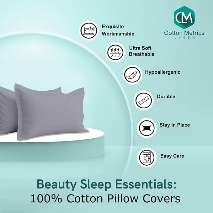2 Pack Pillow Shams Queen Size 20x30 – 600 Thread Count 100% Organic Cotton Silver Pillow Covers with 2 Inch Flange, Soft & Smooth Premium Hotel-Quality Pillowcases Set of 2