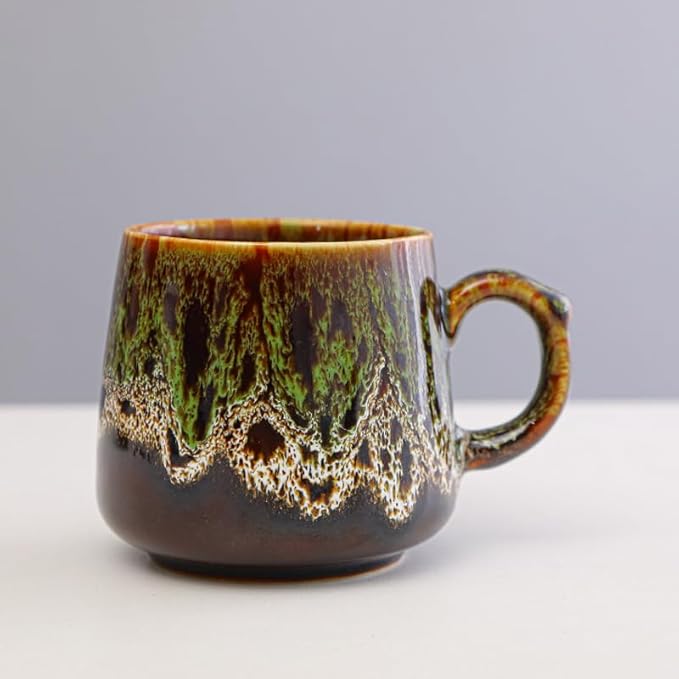12oz Cool Unique Mugs, Handmade Ceramic Coffee Mug, Great Gift for Men Women, Microwave & Dishwasher Safe Stoneware Pottery Tea Mug for Home Office(Green)