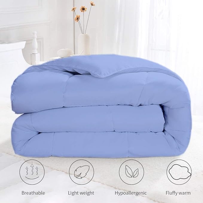 All Season Hypoallergenic Luxurious Down Alternative Cotton Comforter, Ultra-Soft 750 Fill-Power Alaskan King Size Measures 136" x 120", Ligth Blue