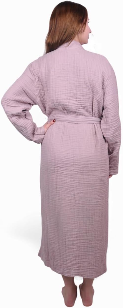 Muslin Bathrobe - Cotton Gauze Robe for Women and Men - Lightweight Breathable Summer Kimono - Boho Spa/Maternity Robe