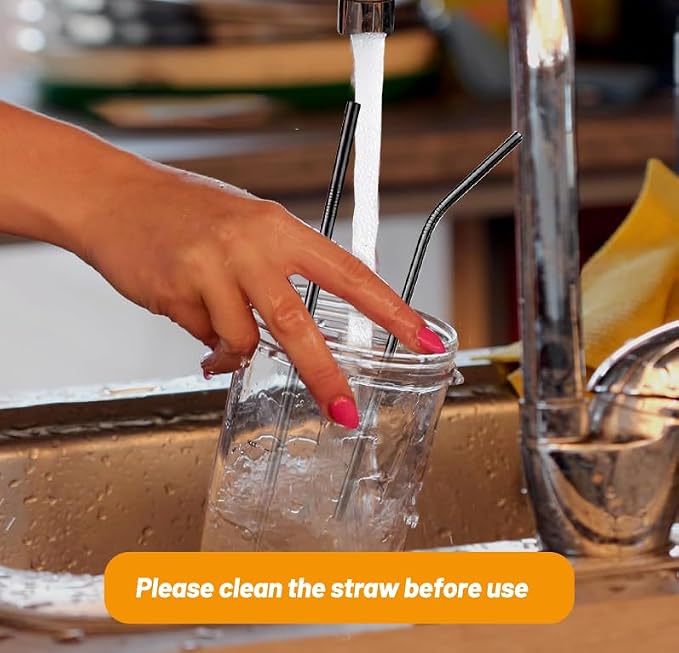 VEHHE Black Metal Straws Reusable Stainless Steel Straws with Cleaning Brush for 20/30 Oz for Yeti RTIC SIC Ozark Trail Tumblers (Black 2 Straight|2 Bent|1 Brush)