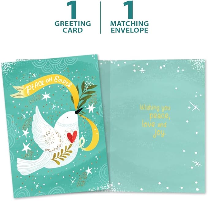 Tree-Free Greetings Holiday Card with Matching Envelope, Eco Friendly, Made in USA, 100% Recycled Paper, 5 x 7, Peace Dove (GO65738)