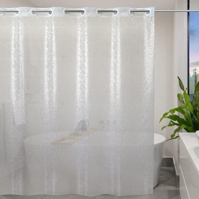 No Hook Shower Curtain or Liner - 8G Heavy Duty Cobblestone Bathroom Shower Curtain No Hooks Required, Waterproof Plastic & PVC Free, Standard Size 71 x 74, Pebble