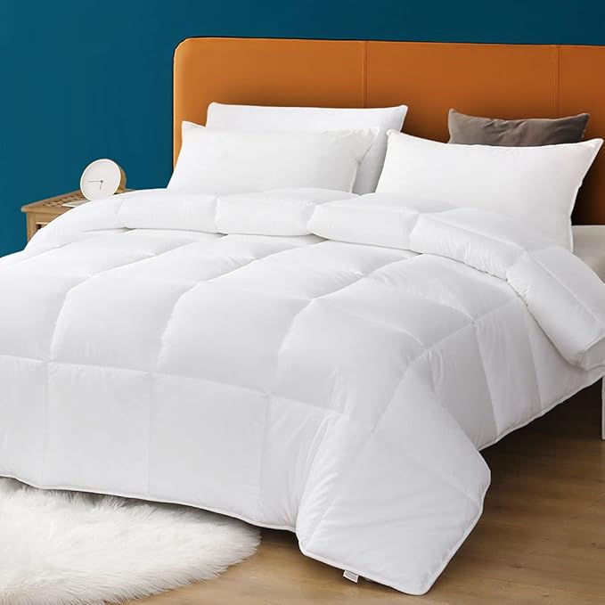 Lightweight Duvet Insert Queen Size, Down Alternative Comforter with Ultra-Soft Cotton Cover, Cooling Bed Comforter for Warm/Hot Sleepers(90x90, White)