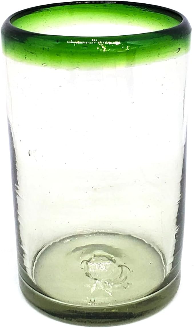Emerald Green Rim 14 oz Drinking Glasses (set of 6), Recycled Glass, Lead-free, Toxin-Free (Drinking)