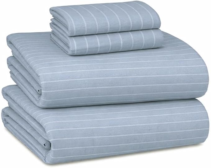 Briarwood Home® Printed Flannel Sheet Set, 100% Natural Cotton, Soft, Warm & Deep Pocket, Advanced Nano-Tech Making it Resistance to Pilling; Brushed 6 Times for Softness (Grey Pinstripe, King)