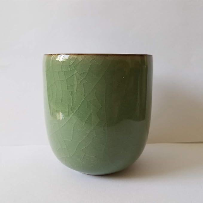 TeaCups Handmade Celadon Ceramic 5oz Japanese Style Coffee Cup Porcelain Mugs for Tea and Beer(1, Army Green Cracking)