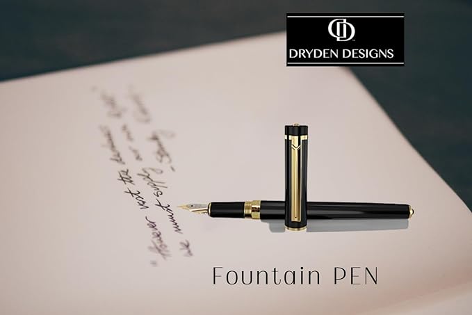 Dryden Designs Fountain Pen Medium Nib Gift Pouch - with 24 Ink Cartridges - MCM (Intense Black)