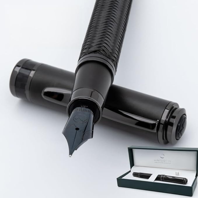 Monteverde Innova Formula M Fountain Pen, Black - Medium Nib, Premium PVD Coated Pen, Refillable, JoWo Stainless Steel Nib, Luxury Gift Box