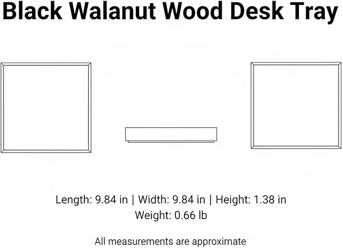 Solid Black Walnut Wood Desk Organizer Tray for Office, Entryway, and Home Storage