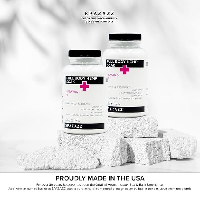 Spazazz Full Body Hemp Soak - 1000mg Hemp - Spa Hot Tub & Bath Aromatherapy Bath Salt Crystals - 538g/19oz (Unwind 17)